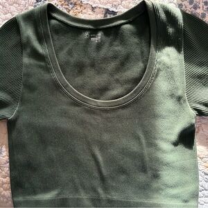 aerie Olive Ribbed Scoop-Neck Crop Top